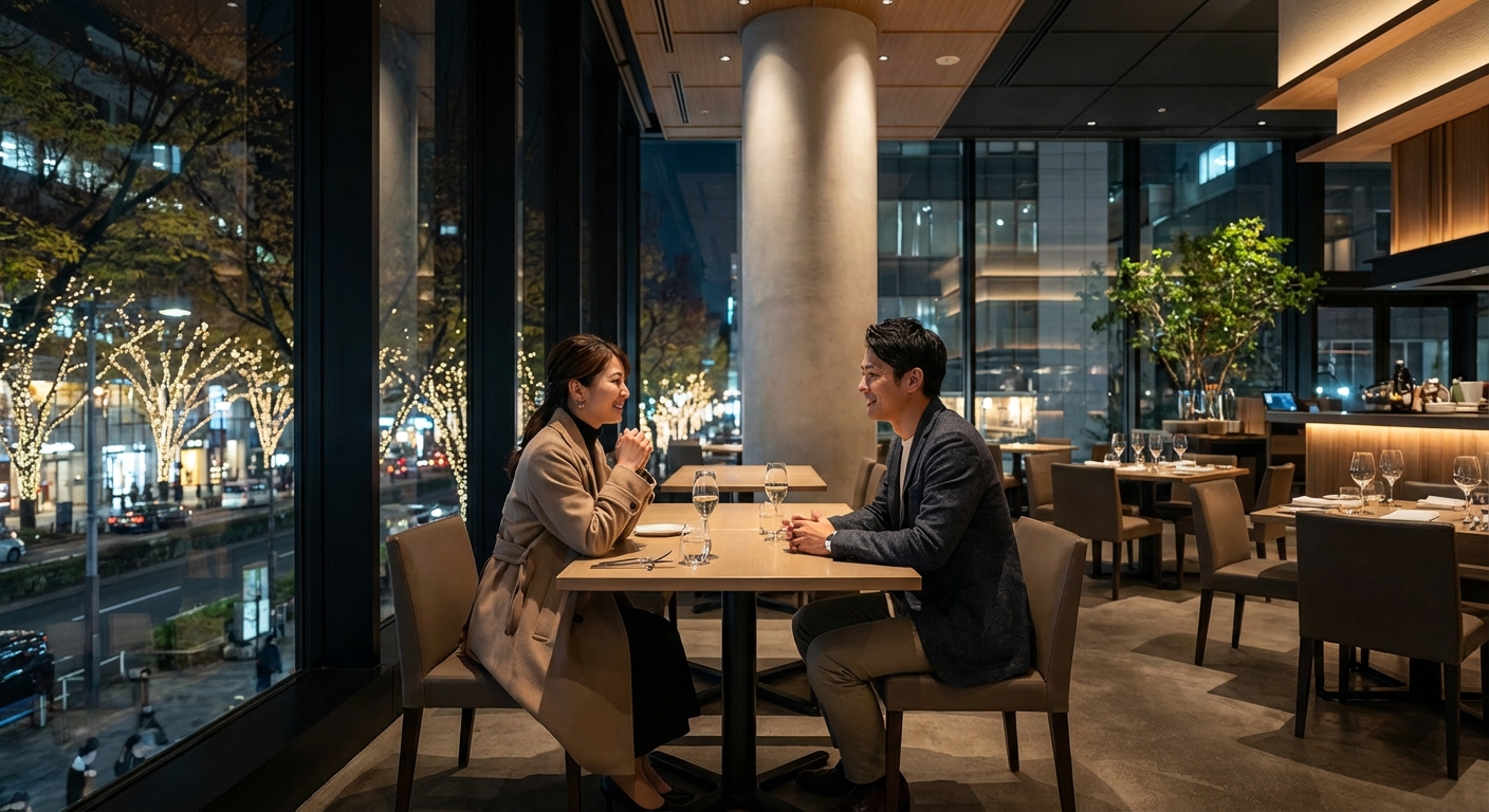 表参道の光に包まれる大人デート。洗練された空間で会話を楽しむ上質な夜