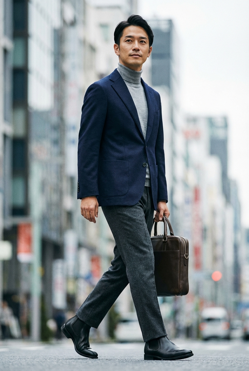 洗練された知性を纏う。上質な素材感で魅せるネイビージャケットの正解スタイル