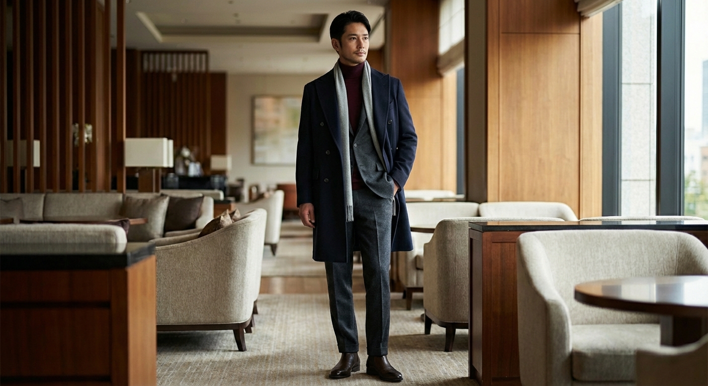 冬の都会に溶け込む洗練のチャコール。フランネルが紡ぐモダンな気品と、揺るぎない官能性