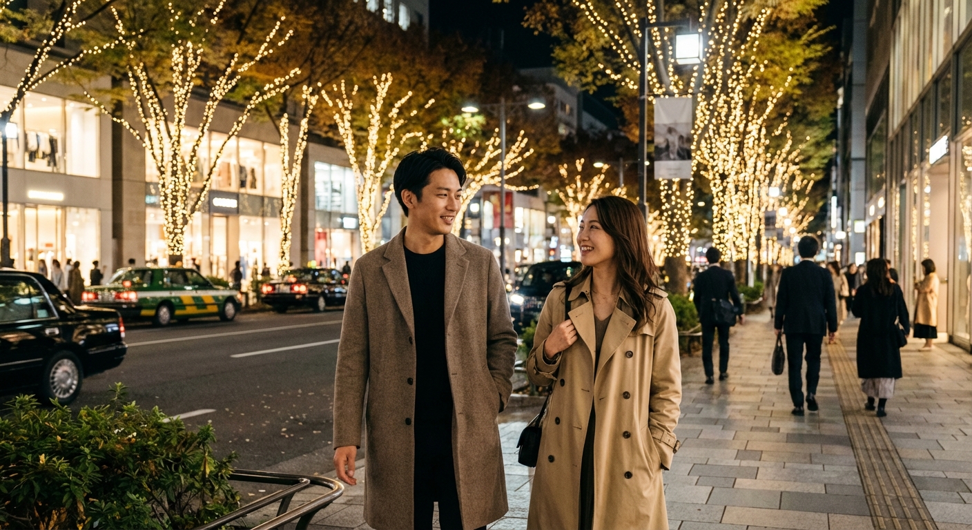 表参道・青山の夜を歩く。柔らかな光に包まれる、自然体な初散歩デート