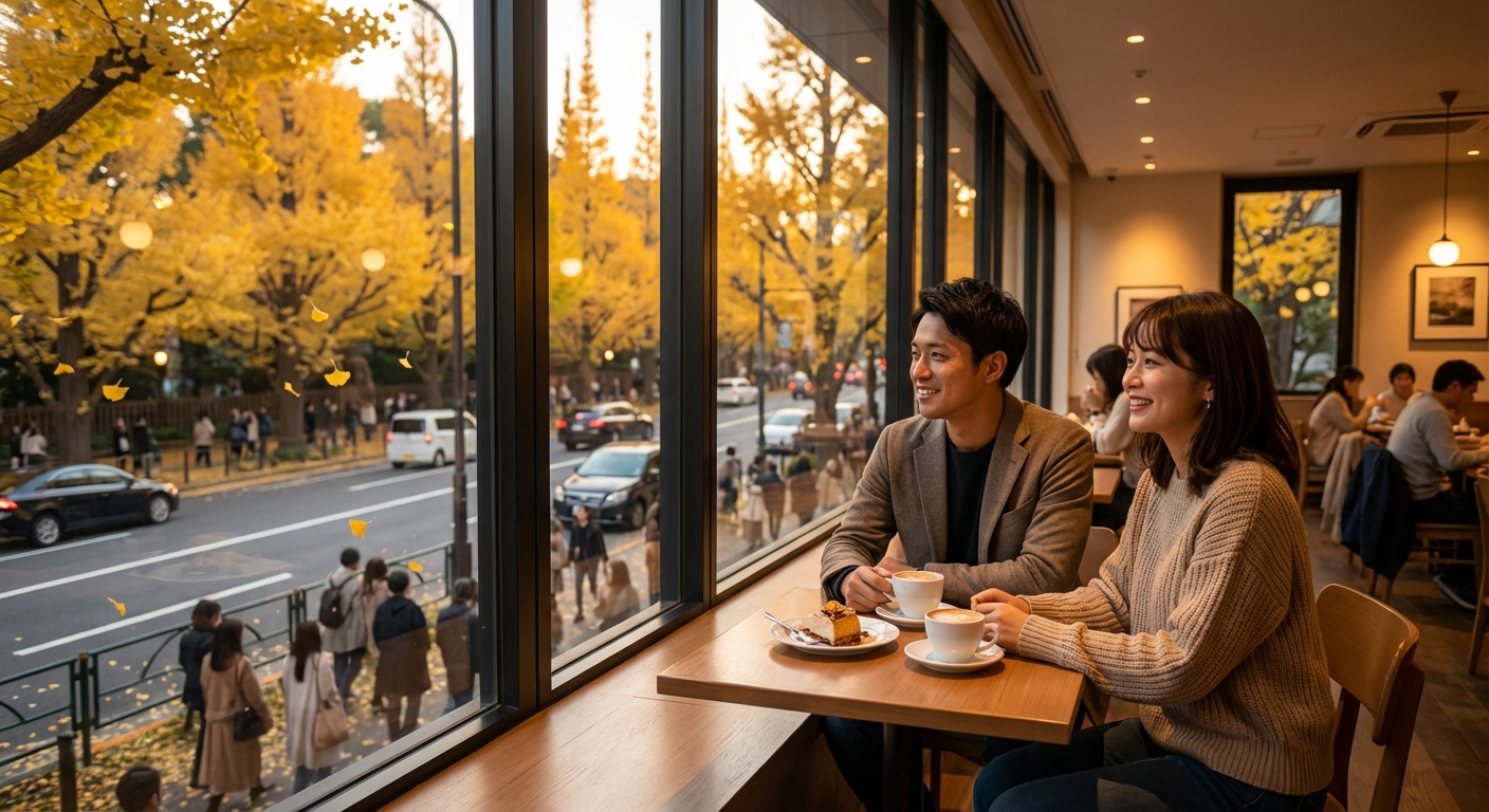 黄金色の並木道から夕闇の青山へ。移ろいゆく秋を五感で慈しむ大人の散策デート