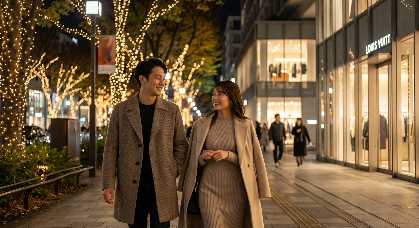 表参道の煌めきと開放的なテラスを巡る、光に包まれた大人の洗練初デート