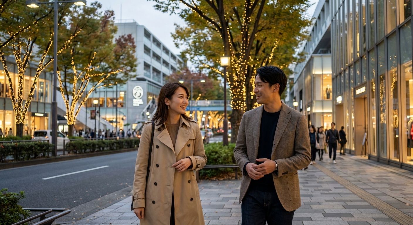 夕暮れの表参道を歩く、会話が弾む大人の洗練お散歩デート
