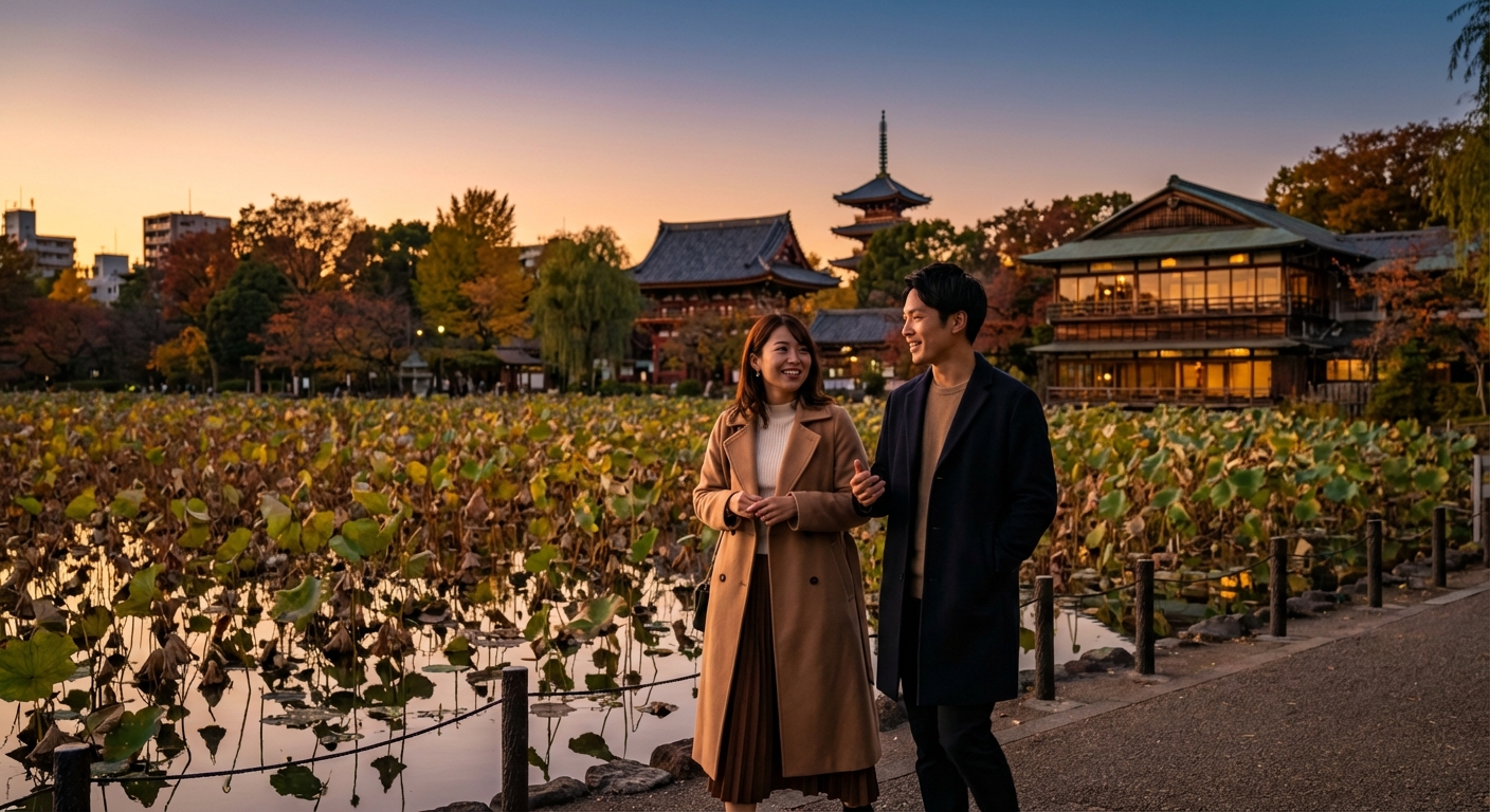 夕映えの不忍池から老舗一軒家へ。四季の美しさを愛でる大人の癒やし散策