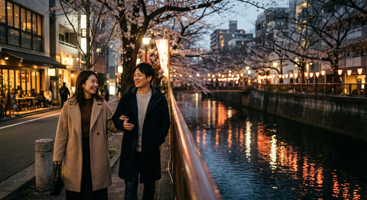大人の余裕を纏う夜。代官山の静寂と目黒川の灯りを巡るカジュアル散歩