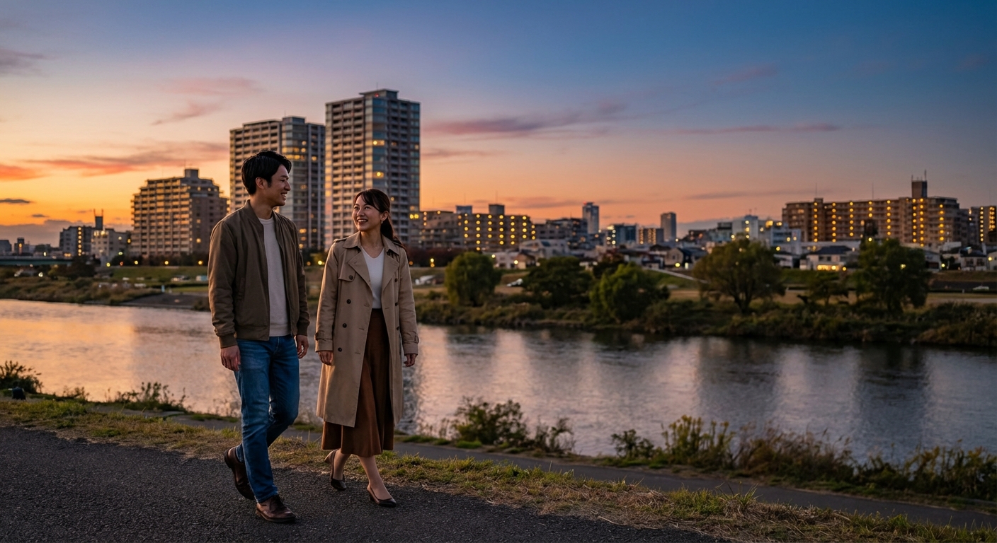 夕暮れの多摩川に癒やされる。二子玉川で自然を慈しむ大人のリラックス散策デート
