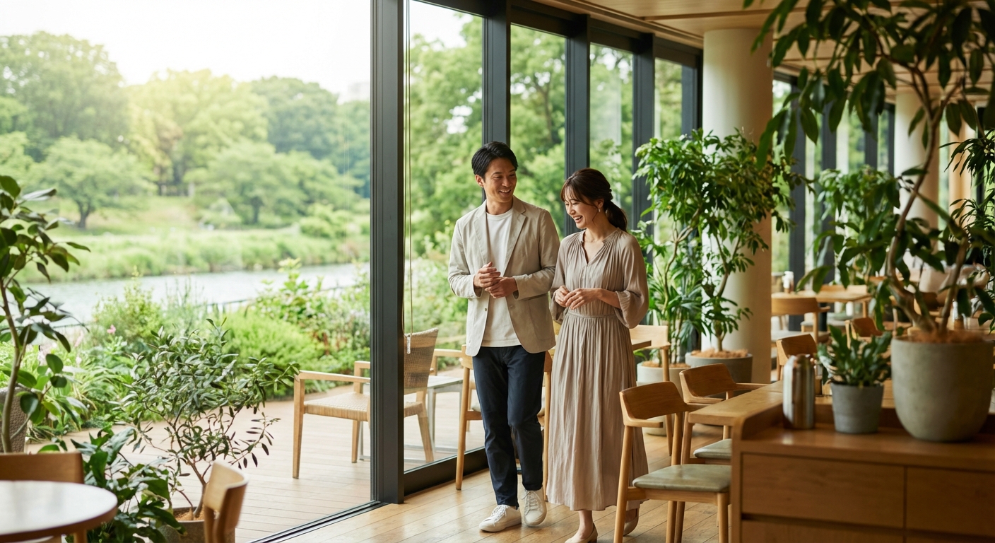 朝の光と緑に包まれる二子玉川、記念日に贈る贅沢な静寂と癒やしの散歩道