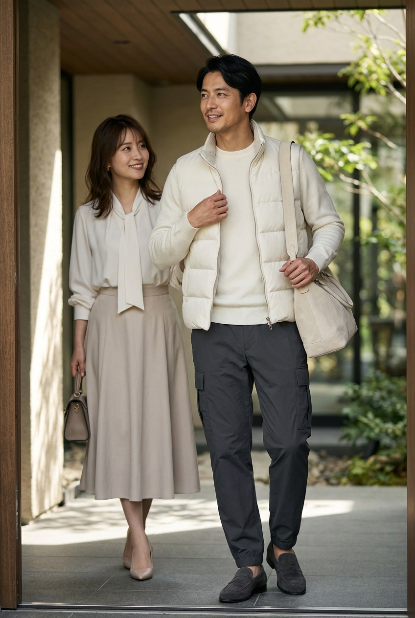 チャコールグレーのミニマルカーゴで紡ぐ、春の穏やかな週末リトリート