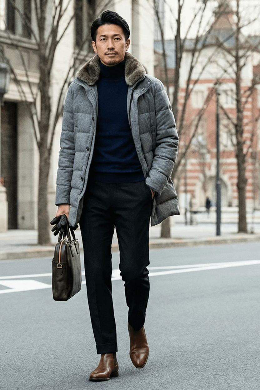 MooRER グレーダウン×ブラウンアクセントで魅せる、大人の余裕