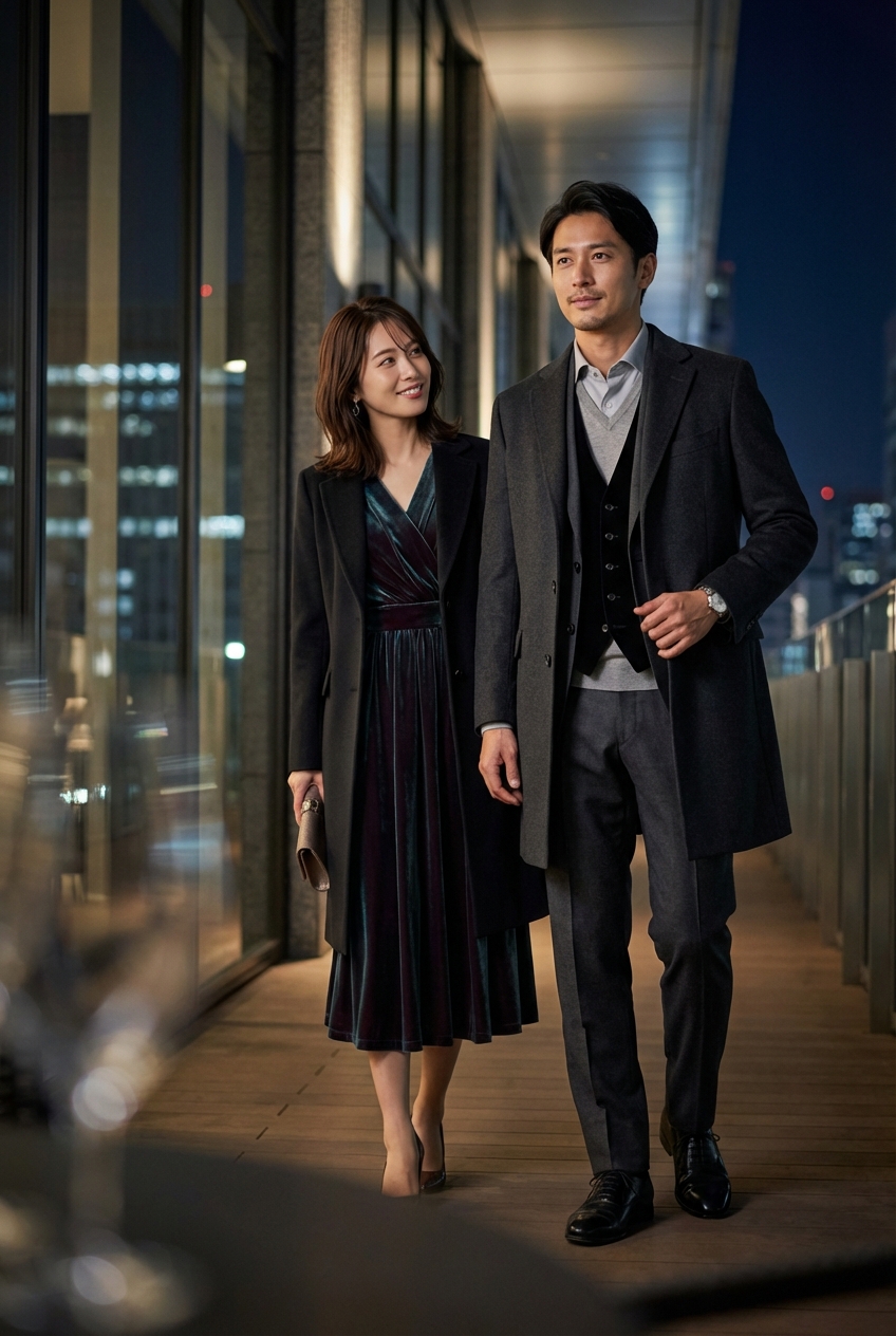 チャコールグレーを纏う、ポリッシュドレザーオックスフォードのレセプション