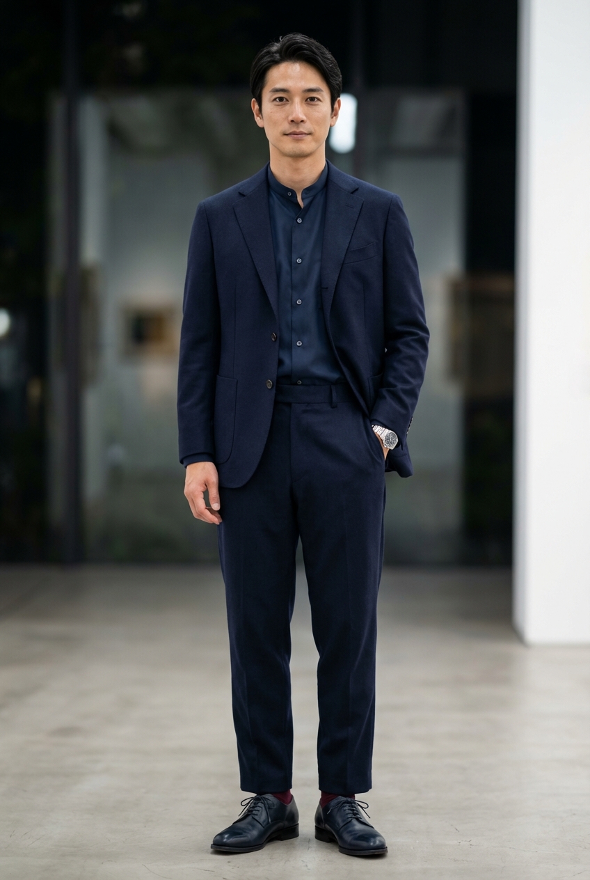 静謐な夜を彩るネイビーの重奏。質感で語るミニマル・レセプションの真髄