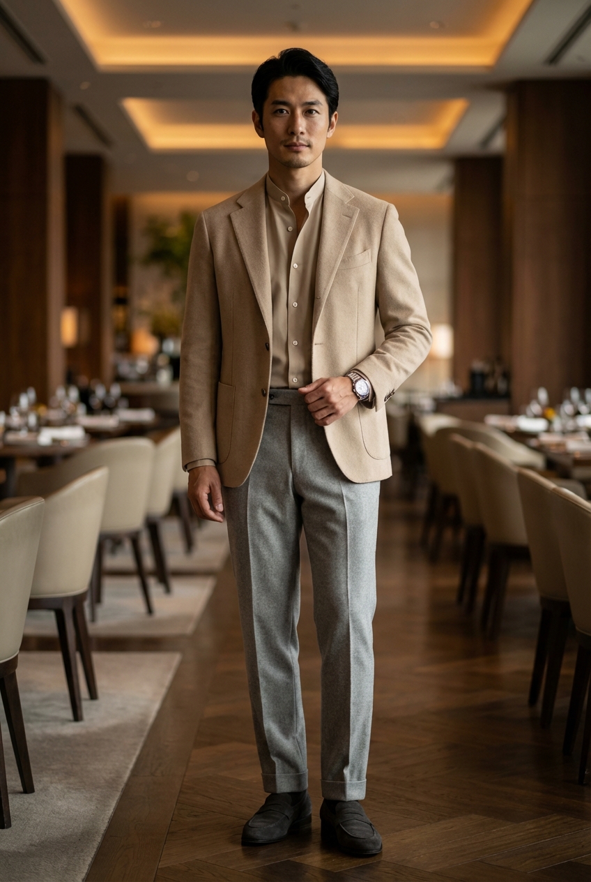 静謐なベージュと銀幕の如きシルバーグレーが描く、現代的イタリアンの極致